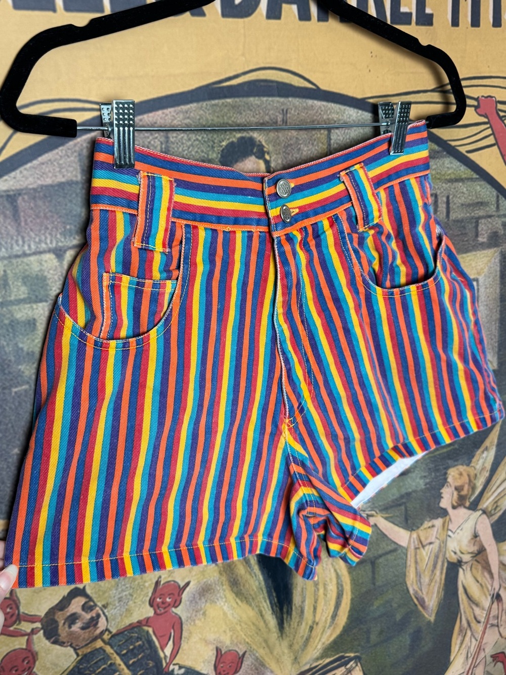 🌈Joy Ride Vintage Rainbow Stripe High-Rise Shorts with Star Button